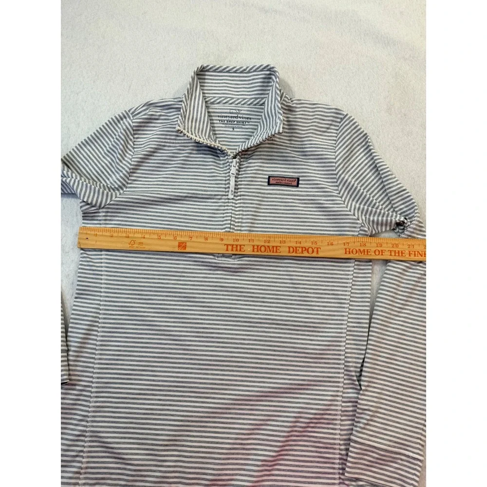 Vineyard Vines Mens Shep Shirt Grey White Striped Quarter Zip Pullover Small